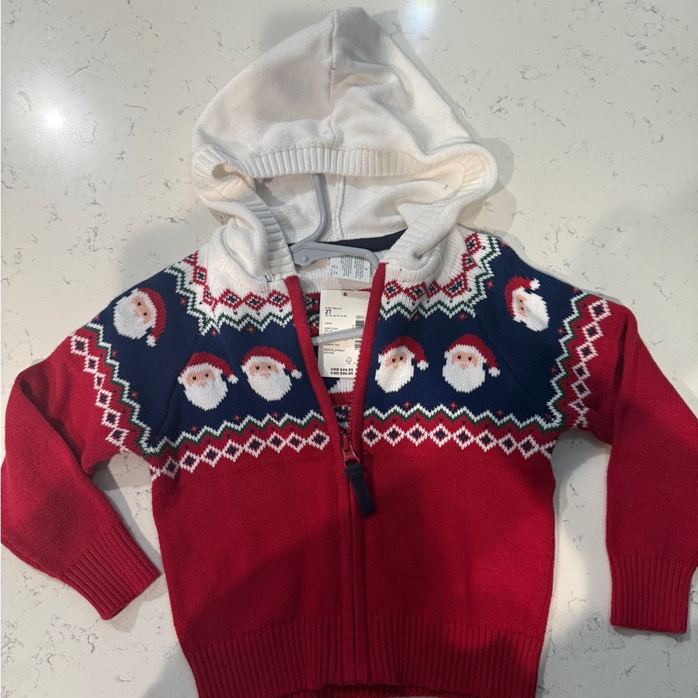 The Children's Place Red and Navy Santa Hoodie- by 2T - Christmas